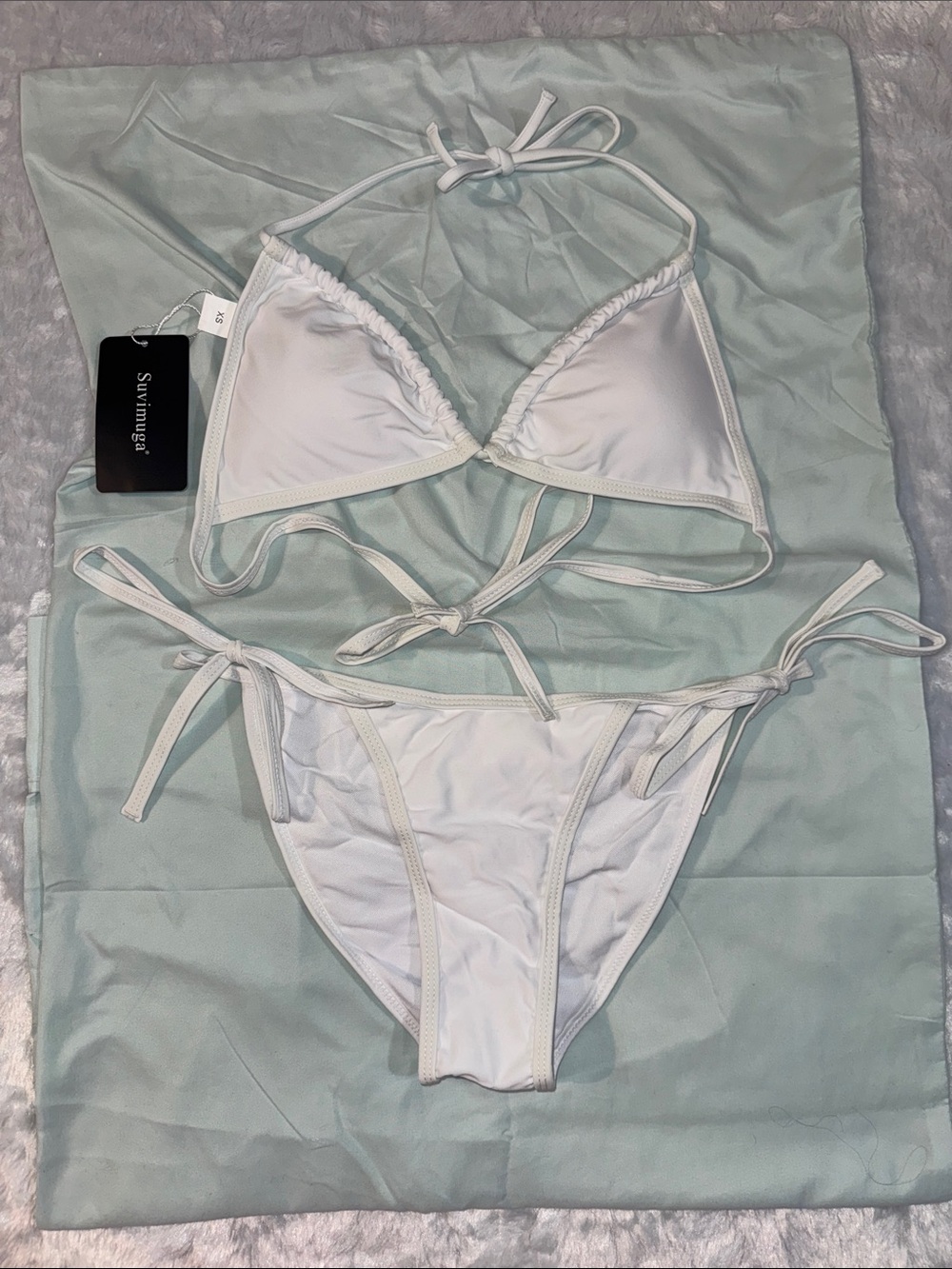 NWT Suvimuga White Tie-Side Triangle Bandeau Bikini Set